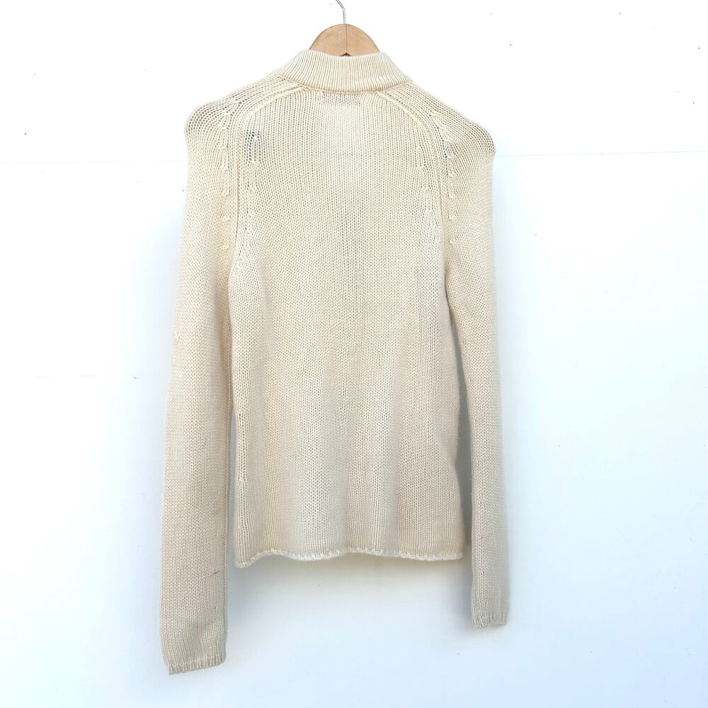 I. Magnin 2-Ply Cashmere Full Zip Cardigan Sweater Cream Ecru Small Stand Collar - Picture 3 of 9
